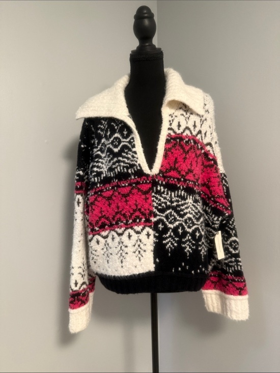 Pilcro Sweaters - Pilcro Black, White & Pink Patterned Cowl‑Neck Sweater